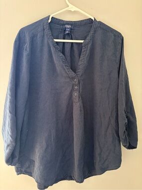 Chaps Navy Three-Button Split-Neck Tunic